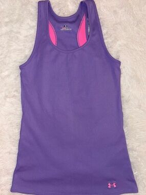 Under Armour HeatGear Purple & Pink  Ribbed Racerback Tank.  Great Condition